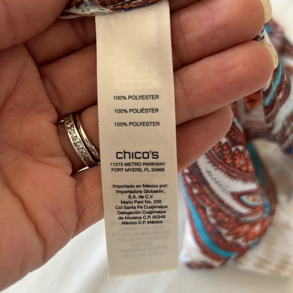 Chico’s 3/4 Sleeve Crème/Tan Paisley Print Blouse Sz 3 - Picture 14 of 14